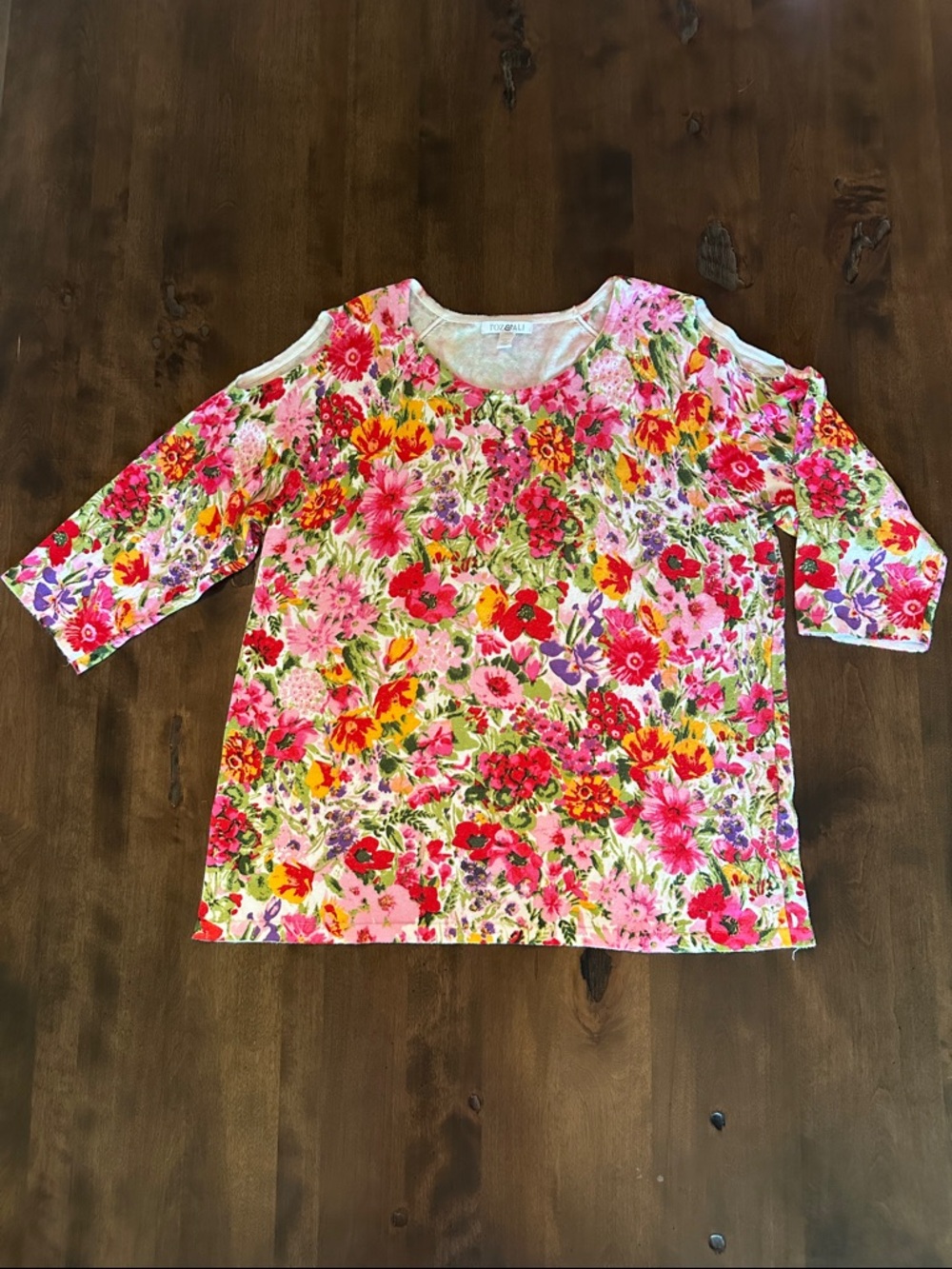 Roz & Ali Pink Floral Cold-Shoulder Long Sleeve Top - Size 2X